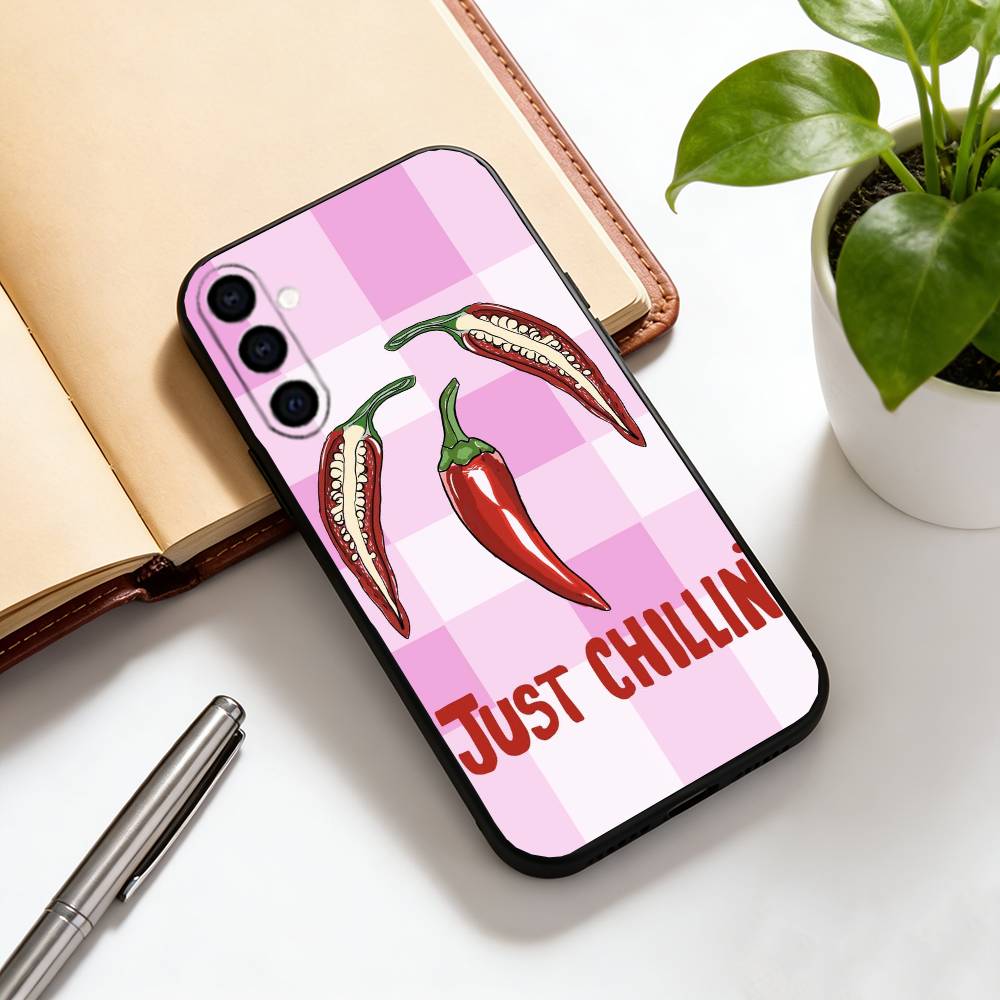 Chili pepper illustration Phone Case For Samsung Galaxy A73,A72,A71,A70,A53,A52,A51,Soft Silicone Black Cover