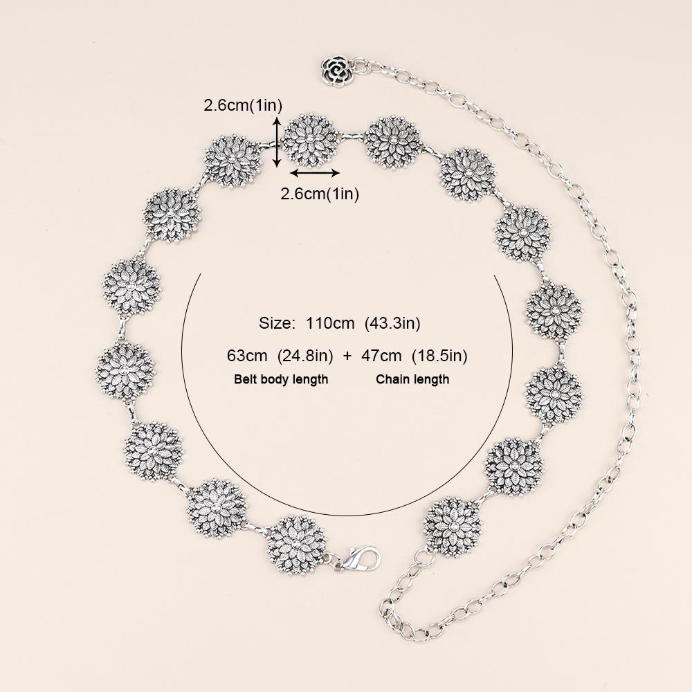 Waist Chain Women'S High Sense Women'S Retro Flower Waist Chain With Skirt Metal Chain Belt