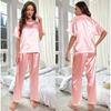 Damen-Schlafanzug-Set in Übergröße, Eisseide, kurzärmelig, für den Sommer, Homewear, lockerer, lässiger Schlafanzug