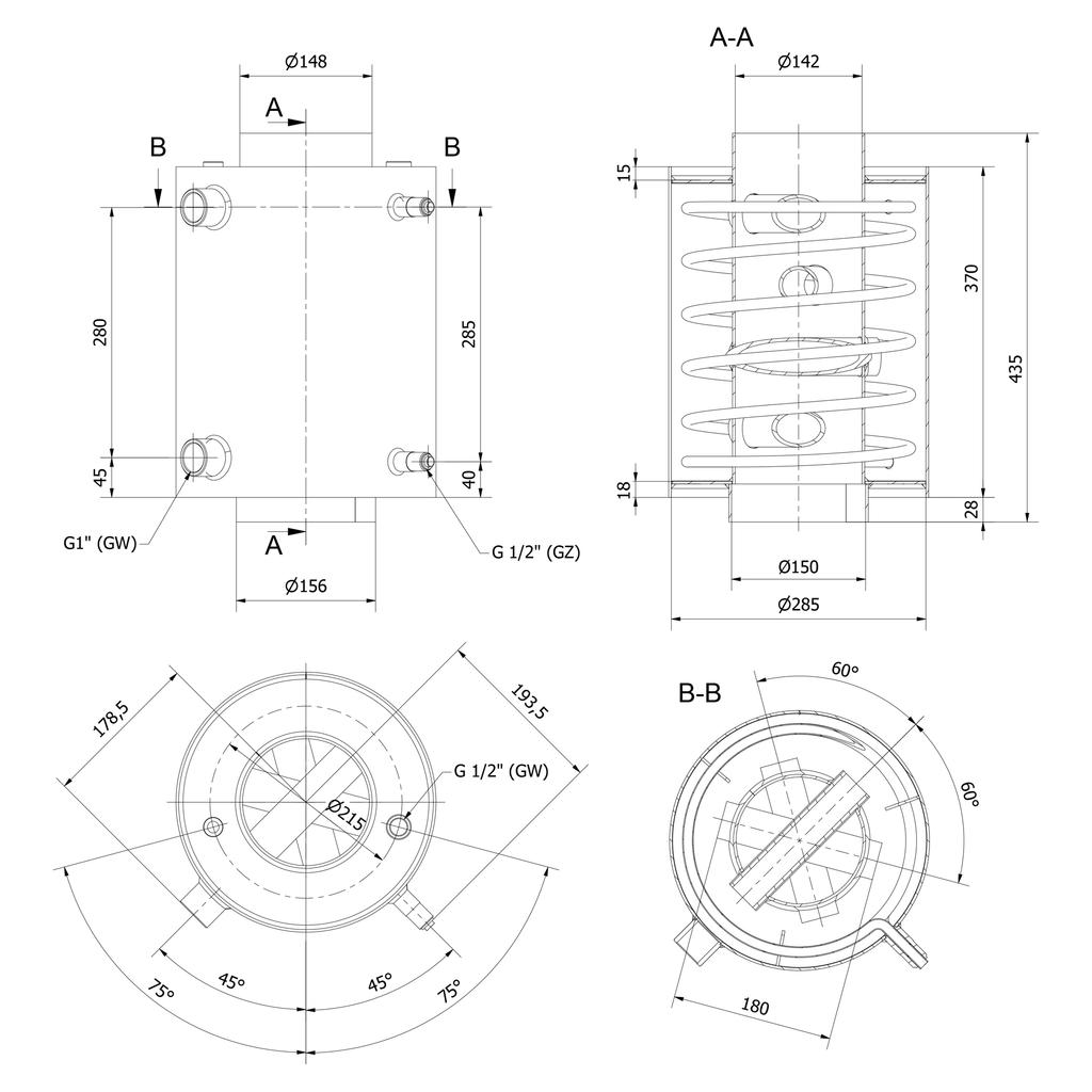 Water exchanger for stoves TORA/L, REN/L