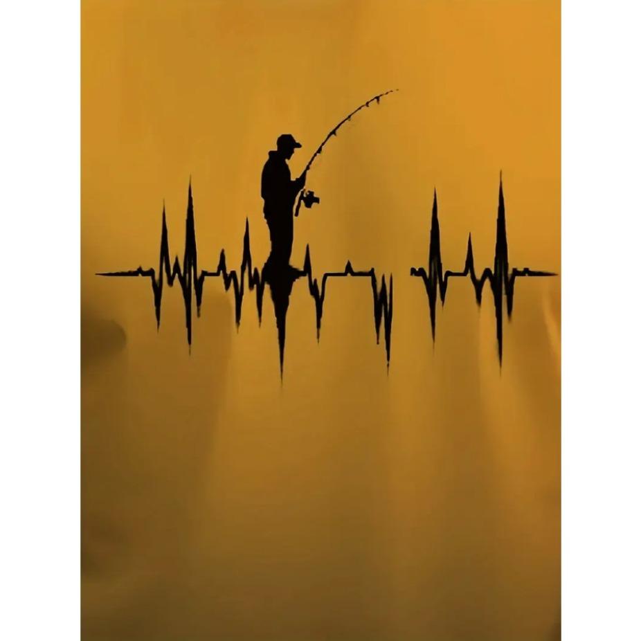 Fishing Print T-shirt, Men's Casual Street Style Stretch Round Neck Tee Shirt for Summer, Fishing Gear