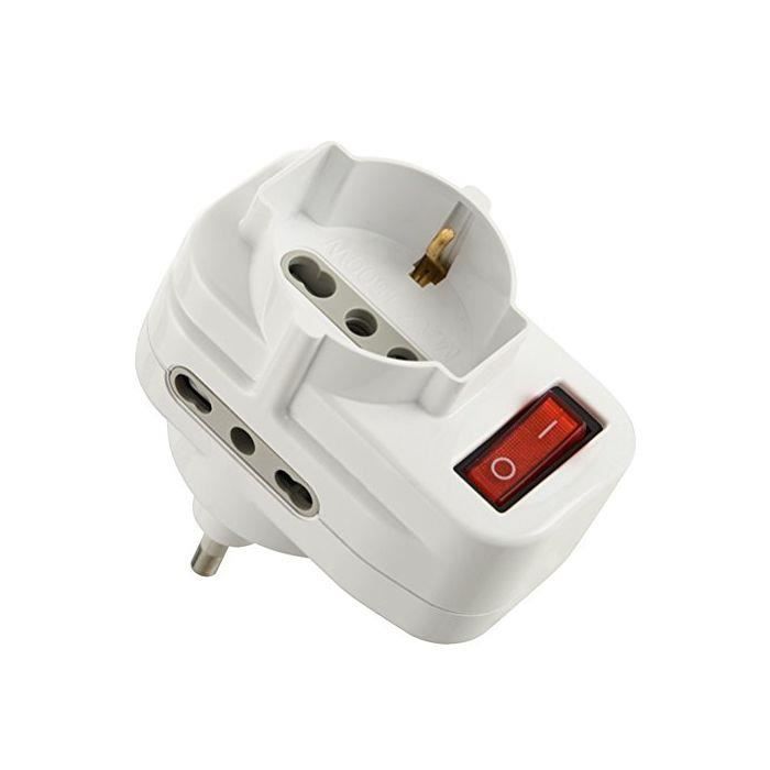 Electraline 71033 Adaptateur Bloc multiprise 3 Prises avec Interrupteur, fiche orientables, Blanc, 71033