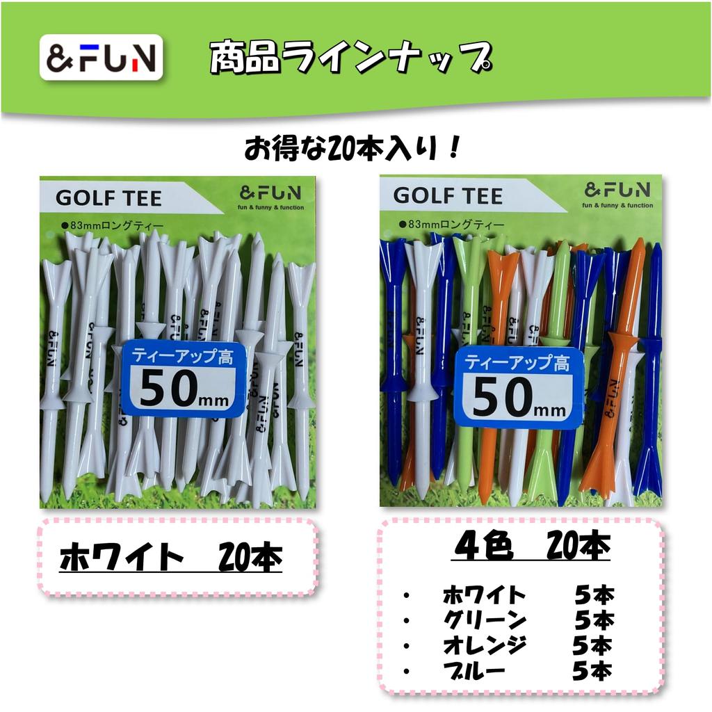 Long 83mm In Stepped 50mm Tee for Long Standard Golf 20 Tees, Length, Design, Height, Hitters, Tees, Pieces, &FUN (White)