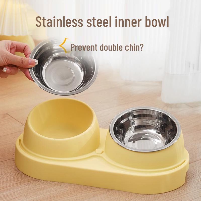 Slanted Double Bowl: Anti-Spill Cat & Dog Food and Water Bowl