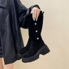 Versatile foldable tube circumference two wear thick-soled high boots autumn and winter design elastic boots women's thin knight boots