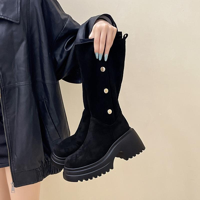 Versatile foldable tube circumference two wear thick-soled high boots autumn and winter design elastic boots women's thin knight boots
