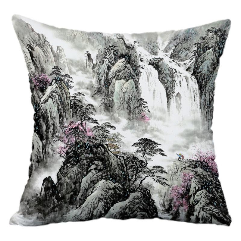 Chinese Style Landscape Painting Pillowcase Dormitory Decoration Office Living Room Sofa Home Pillowcase