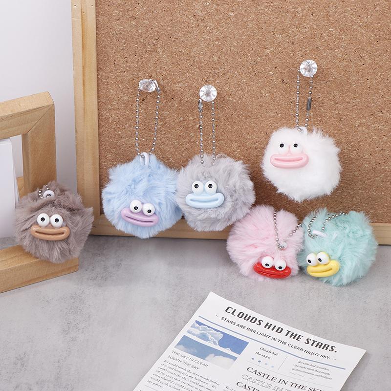 Cute Cartoon Sausage Mouth Hair Ball Key Chain Plush Funny Mini Big Mouth Doll Pendant Key Ring Backpack Bag Car Pendant