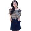Jin Manqi summer women's clothing Korean version of pure cotton striped fresh wind loose and thin round neck short-sleeved t-shirt women's top, trendy