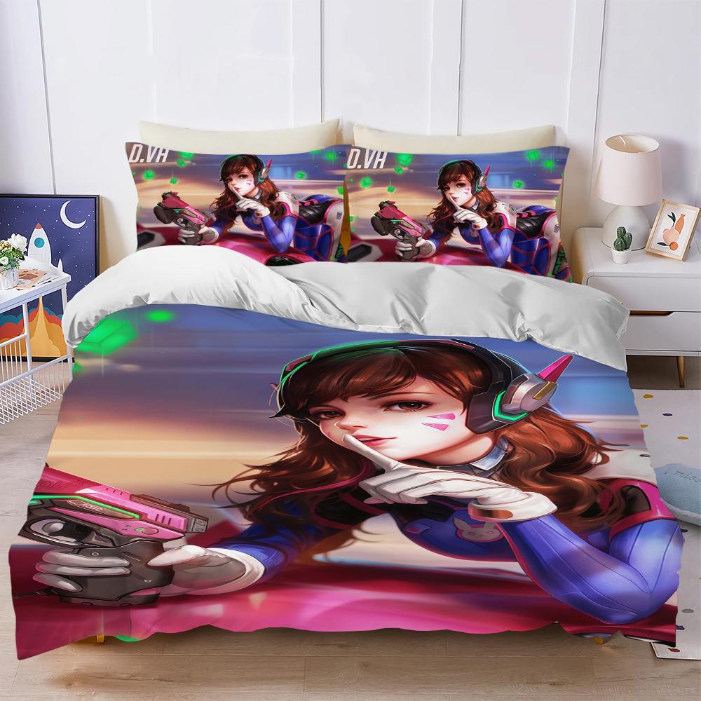 

O-OverwatchGame D-Dva Duvet Cover Set Soft Wash Bed 3 Piece Summer Comfortable Student Dormitory Home Baby Bedding Best seller (135x200cm)