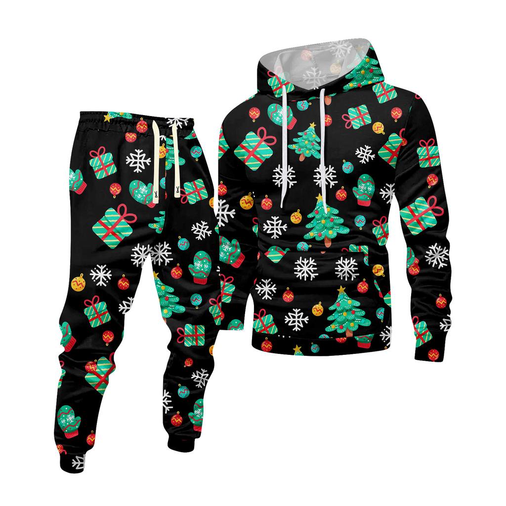 Sudadera con capucha estampada para hombre y pantalones de chándal Traje deportivo casual