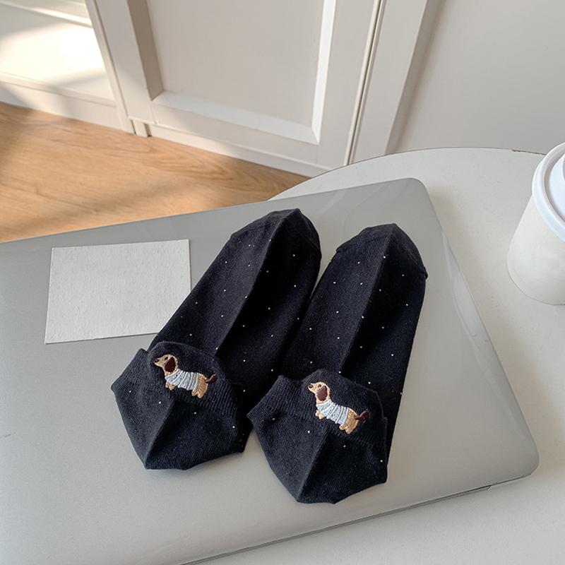 

1/6 Pairs Cartoon Dog Pattern Sweet One Size Playful Polka Dot Design Versatile Low-Top Socks Breathable Multi-Color 1pair