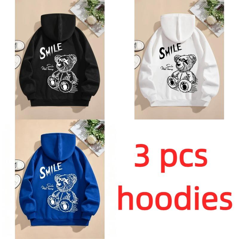 Felpe Primavera Autunno per Ragazzi Ragazze Felpa Casual Abbigliamento Bambini Top Felpa con Cappuccio a Manica Lunga Pullover con Cappuccio Stampato Orsetto Sorridente