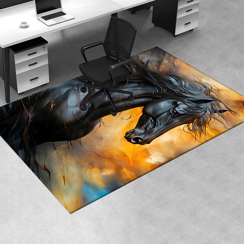 Black Horse Theme Office Chair Mat: Large Size Office Carpet for Home Decor, Sofa Rug, Gift Suitable for Bedroom, Living Room, and Various R