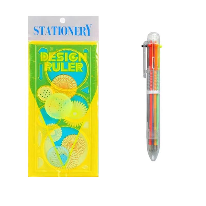 1PC Spirograph Ruler 6 Color Pen Multi-function Oval Geometric Curve Drafting Tools Learning Art Stationery Creative Gift ZYF