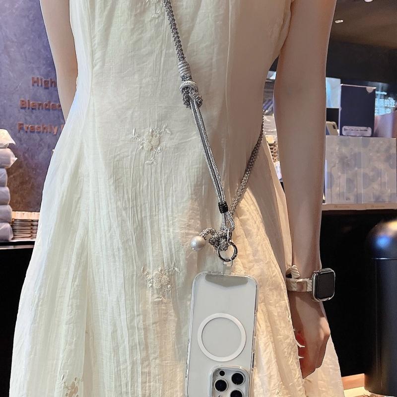 New Sparkle Rhinestone Bead Phone Strap Charm Long Chain Knot Cellphone Lanyard Keychain Bag Camera Diagonal Hanging Rope