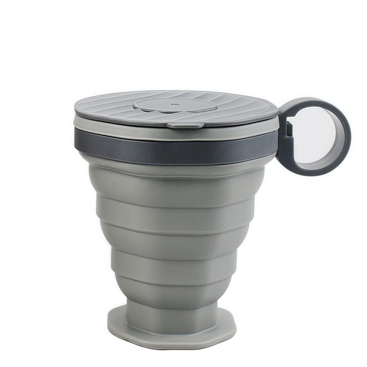 

9.8cm X 8.5cm Foldable Silicone Cup Compact Lightweight Water Cup Compact Water Container Compact Coffee Mug Leak-proof Lid сірий колір