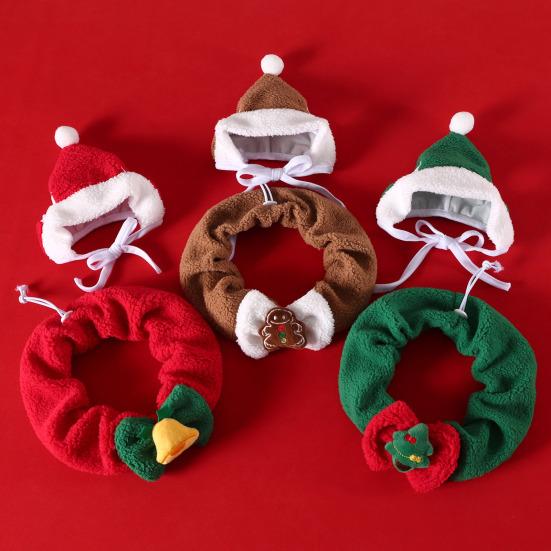 2Pcs/Set Cat Christmas Suit Soft Plush Fabric Rich Christmas Elements Small Pet Christmas Attire Red Green Pet Outfit