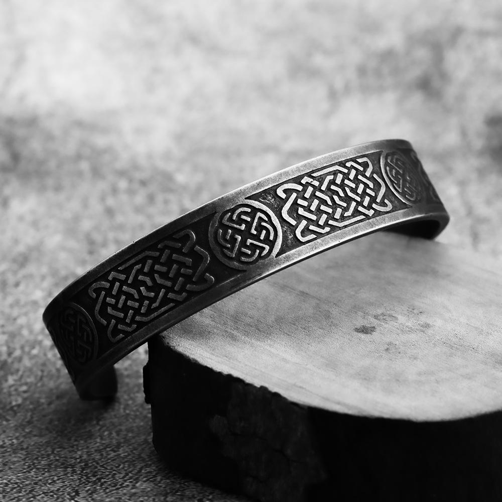 Vintage Viking Celtic Knot Antique Stainless Steel Cuff Bracelet