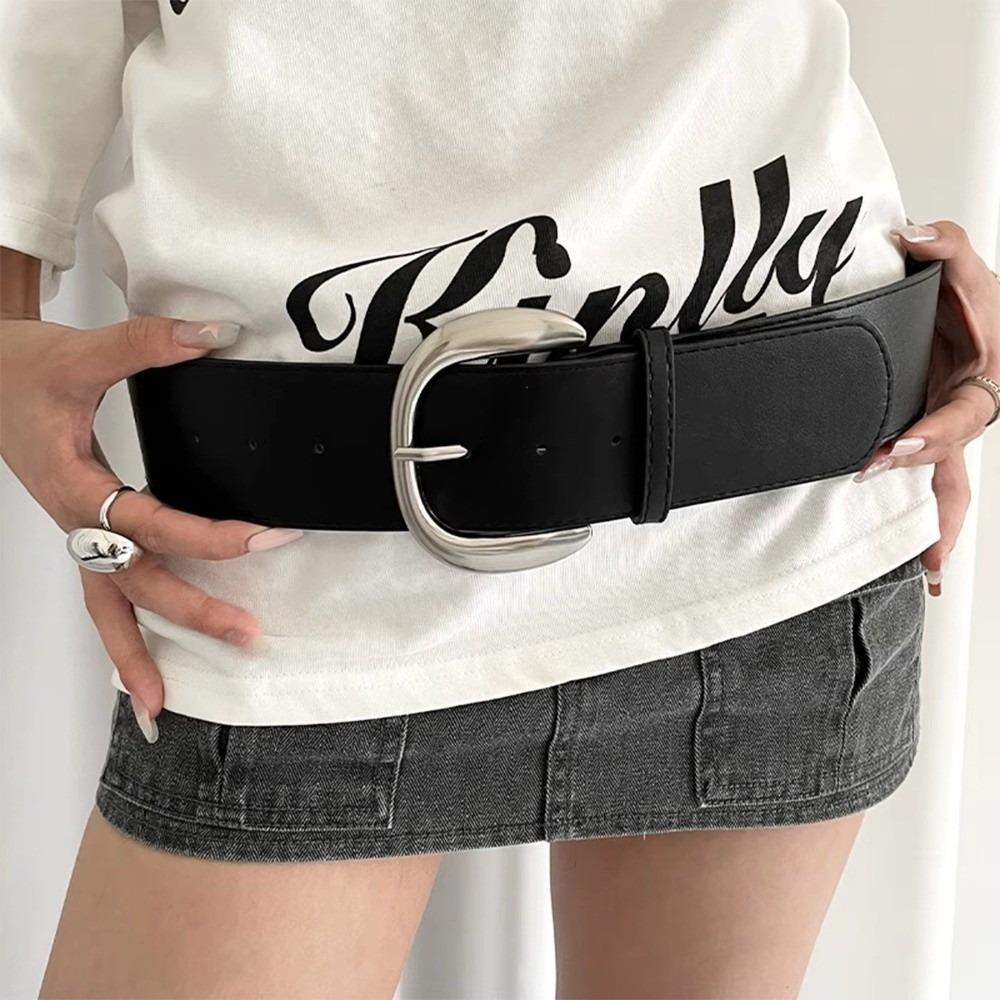 Fashion Adjustable Wide Belt Leather White Waist Cincher Waistband Women чёрный