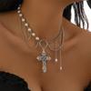 1/2 Stücke Perlenkreuz Halskette Großes Kreuz Anhänger Halsketten Für Frauen Klobige Perlenkette Gothic Punk Vintage Kreuz Halskette