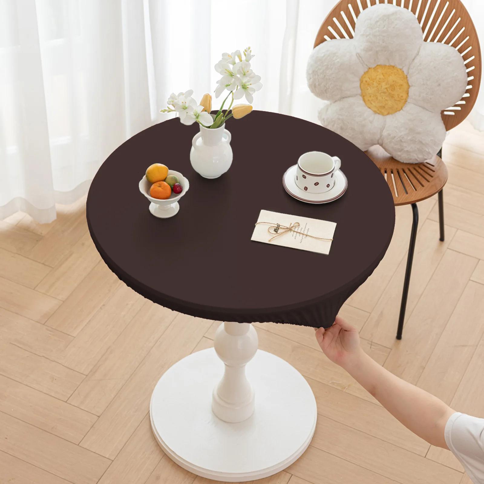 

1pcSolid Color Elastic Leather Tablecloth Waterproof Oil-proof Tablecloth Kitchen Dinner Table Cover Round Protector Table Linen Diameter 60cm кавовий