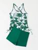 2026 Women's Coconut Tree Print Tankini Set with High-Waisted Briefs