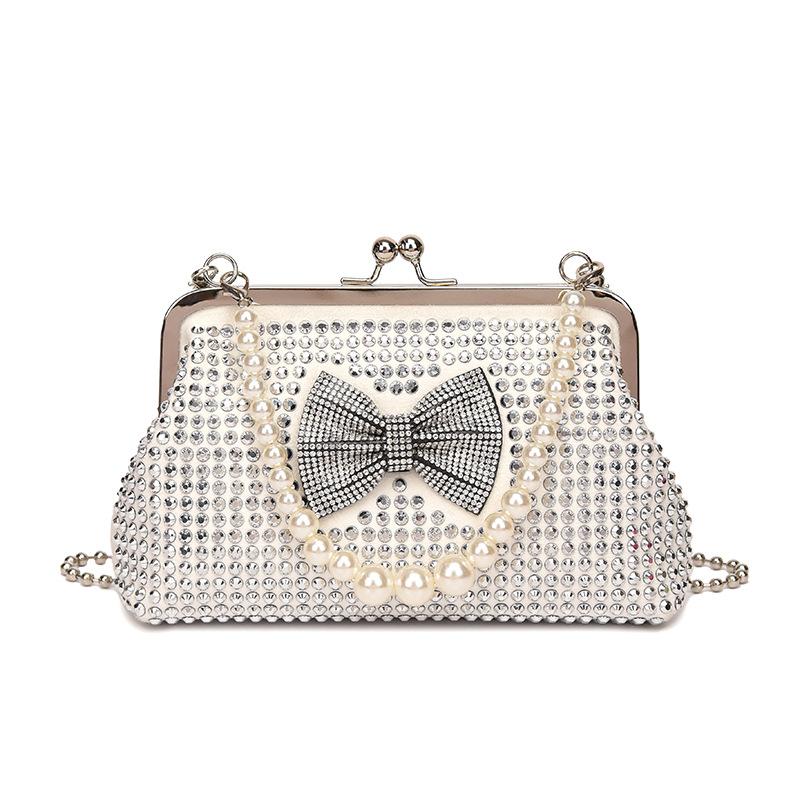 

Модная сумка для ужина с бриллиантовым бантом, женская литературная ручная сумка через плечо белый