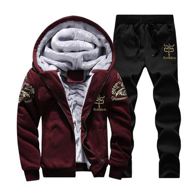 Men's Winter Hooded Sports Suit: Velvet-Lined Zipper Cardigan & Sweatpants Two-Piece Set
