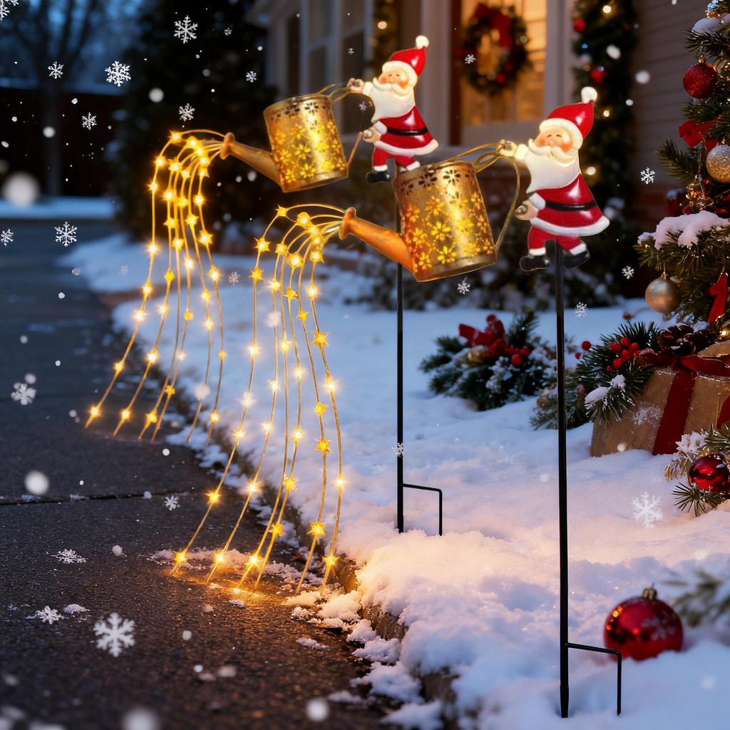 Santa  Light - Magical Christmas Watering Can With Solar LED Lights For Holiday Decor