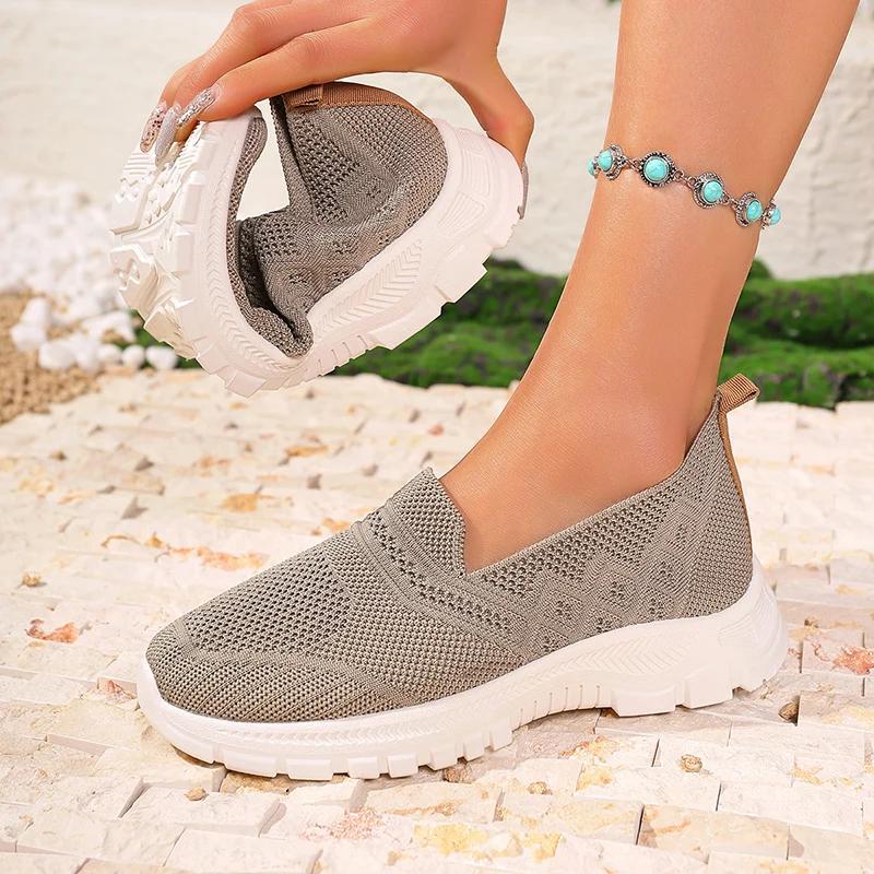 Breathable Mesh Platform Sneakers Women Summer Slip-On Comfort Soft Sole Sports Shoes Ladies Flat Heel Non-Slip Casual Shoes