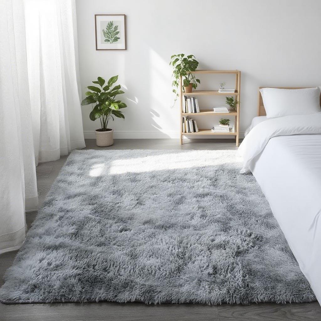 Shaggy Area Gray Rug For Living Room Super Soft Long Pile Bedroom Carpet Non-Slip Children's Home Decor Fluffy Bedside Floor Mat