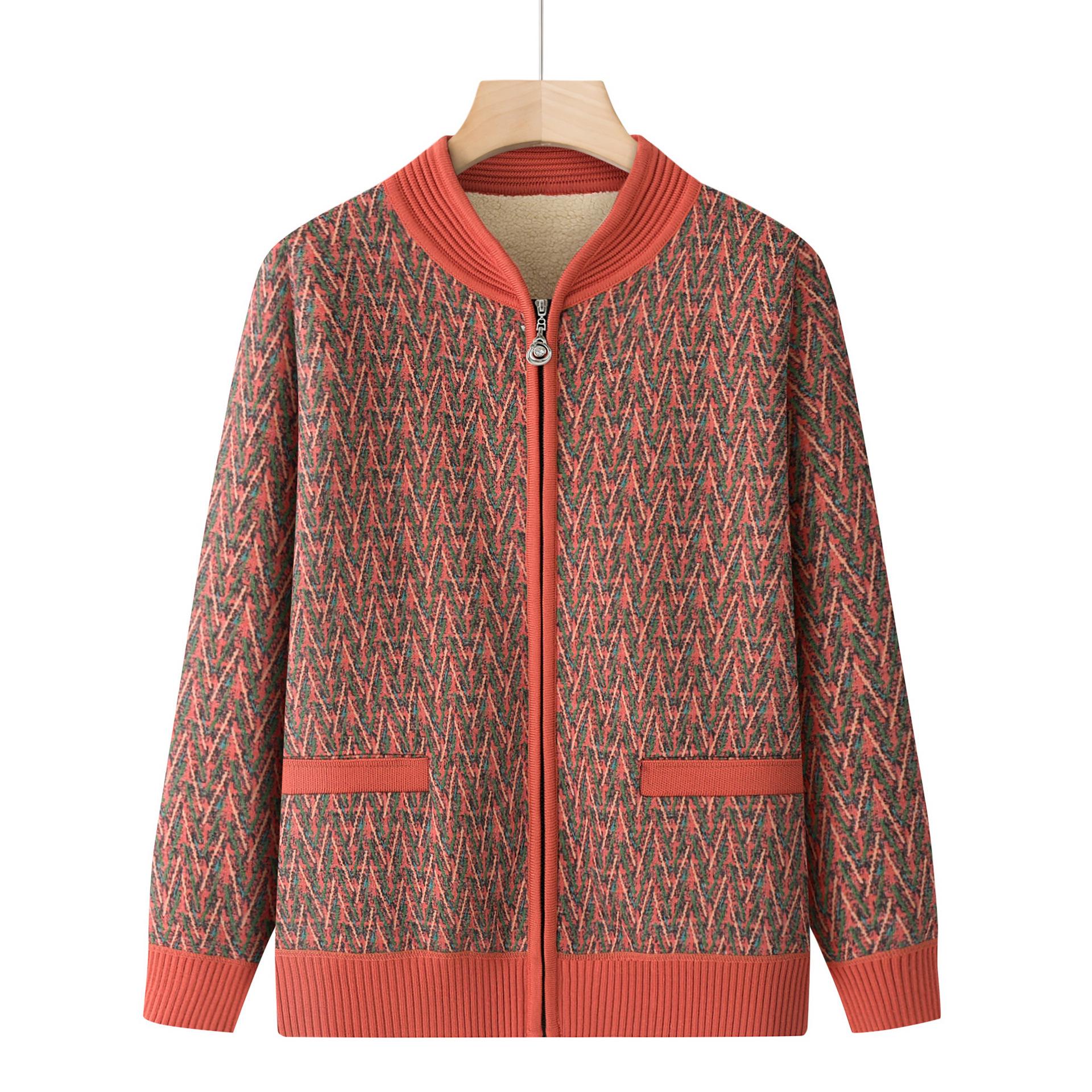 

Fleece-Lined Wool Sweater Cardigan for Women 60+, Perfect for Autumn/Winter 3XL (120-135 jin) оранжевый