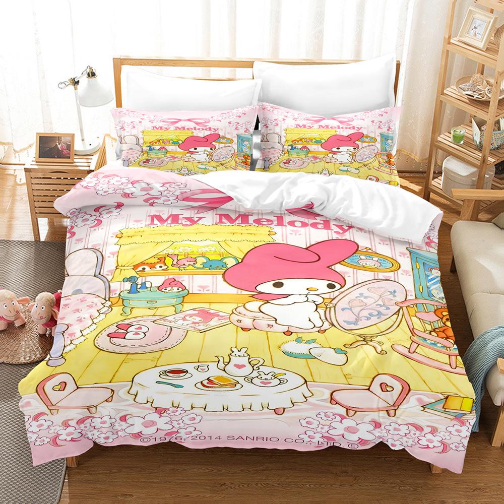 Melody Polished Four-Piece Cartoon Sanrio Autumn And Winter Warm Bedding Quilt Cover Pillowcase Mattress Sheet