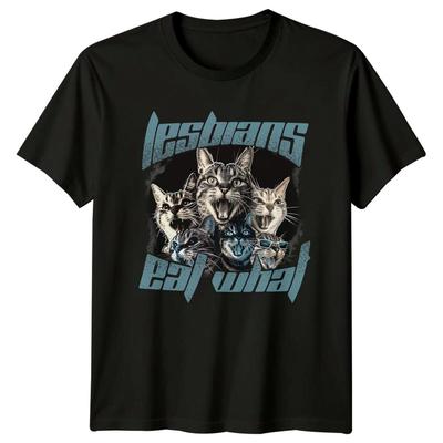 Lesben essen was Katzen Lustiges Grafik T-Shirt Katzenliebhaber T-Shirt