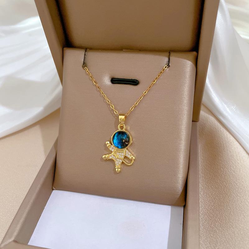 Astronaut Planet Light Luxury Temperament Gorgeous Full Diamond Necklace Female Versatile Clavicle Chain Titanium Steel Chain