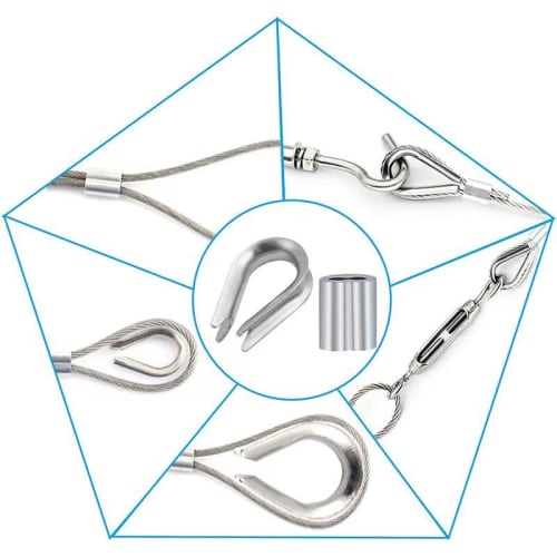 240-Piece Wire Rope Sleeve Clips, Wire Rope Thimbles, 1.2mm/1.5mm/2mm/2.5mm/3mm/4mm/5mm Crimp Sleeves for Crimping Machines