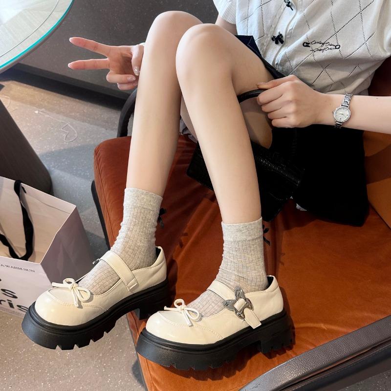 Fashion Shoes Female 2025 Mary Janes Women's High Heel Platform Dress Pumps Women Bow Tie Round Toe Med Heel Buckle Strap Shoes Women