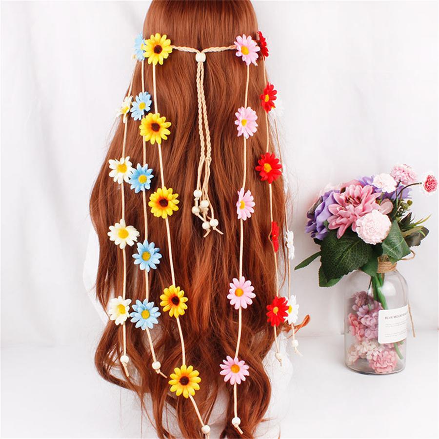 New Fashion Flower daisy Headband Floral Crown Summer Sunflower Hair Accessories For Women Bohemian adjustable headband gift