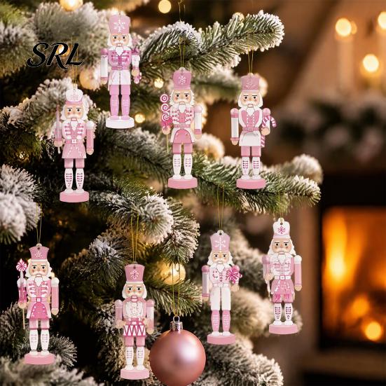 Vintage Style Holiday Hanging Charms Pink Wooden Nutcracker Ornaments for Christmas Tree Decorations, Soldier Pastel Decorations Home Pendants