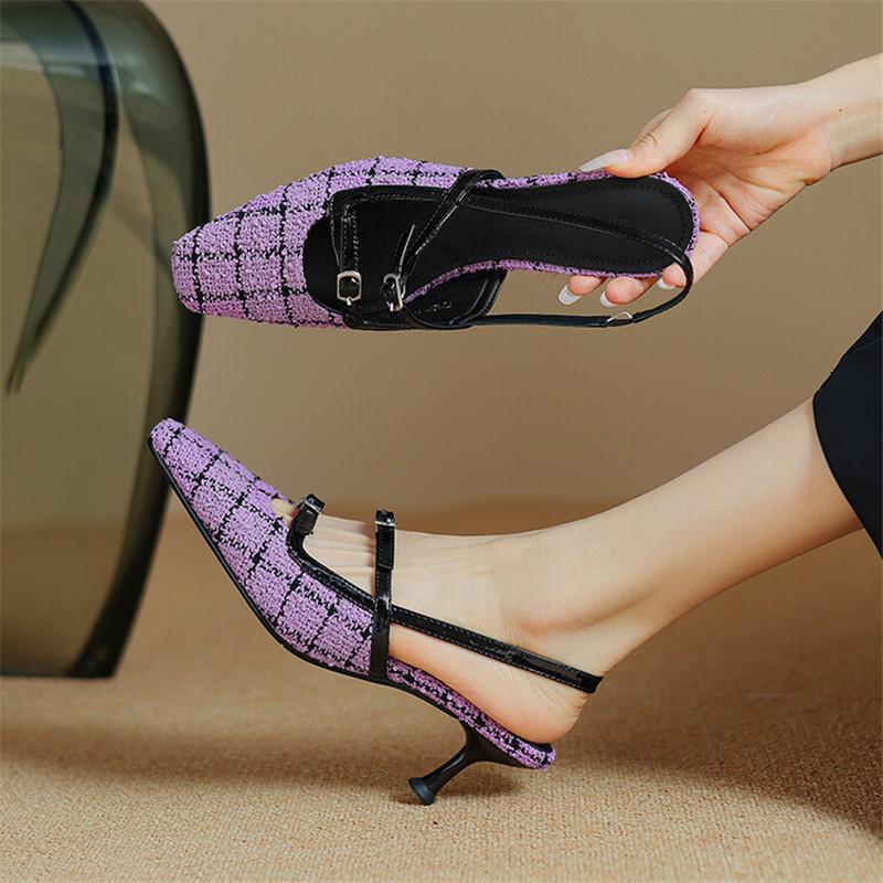 Fashion New Summer Sandals Cover Toe Sandals for Women High Heels Sandals Fashion Mixed Color Ladies Shoes Purple Office Women Shoes