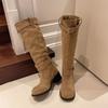 New summer breathable boots women's platform high boots medium tube brown pile boots Maillard boots