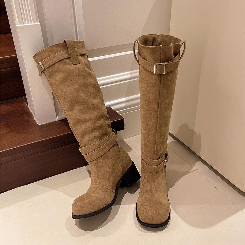 New summer breathable boots women's platform high boots medium tube brown pile boots Maillard boots