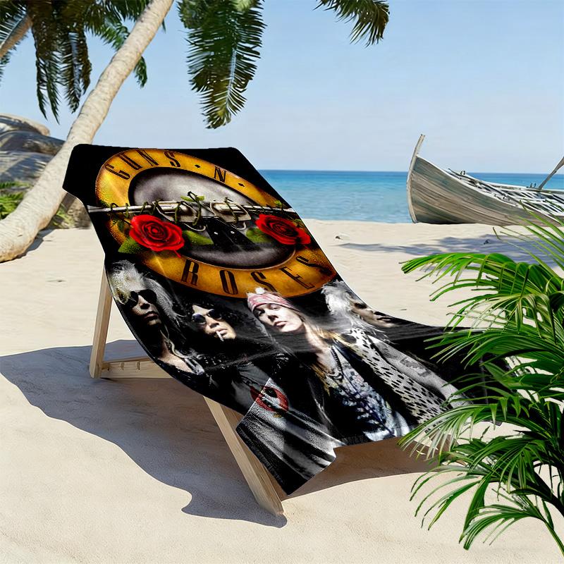 Guns&Roses Print Beach Towel, Large Soft Quick Dry Towel for Beach Camping Swimming