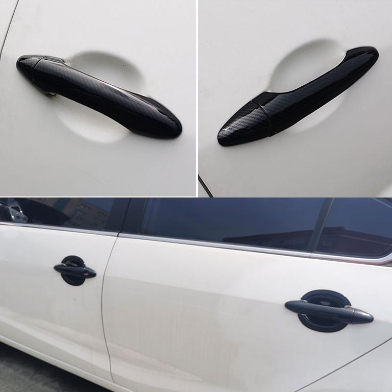 New Front Rear Left Right Door Handle Cover Trim Frame Set Fit for Kia Forte K3 Cerato 2013-2017 Carbon Fiber Texture 3 Hole