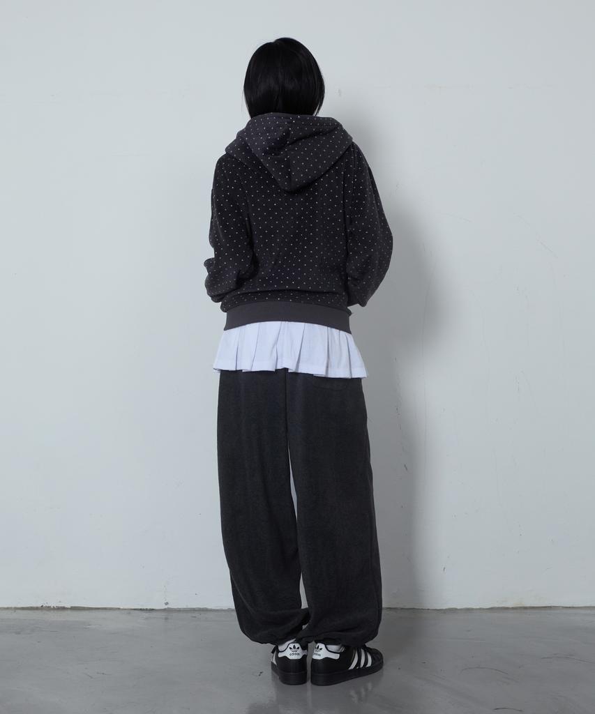 CHICKS Fleece Side Pintuck Balloon Jogger Pants Charcoal