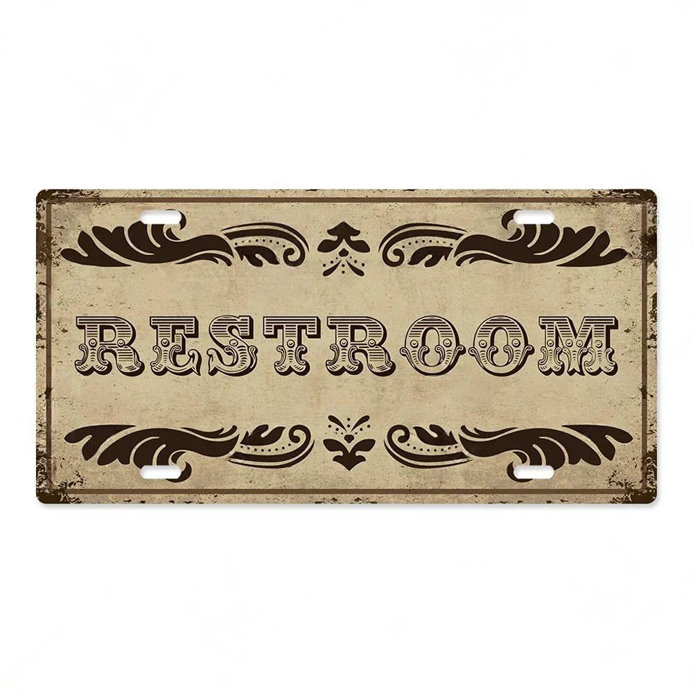 Restroom Metal Signs Wall Decor Plaque Metal Vintage License Plate for Home Bar Club Toilet Bathroom Restroom