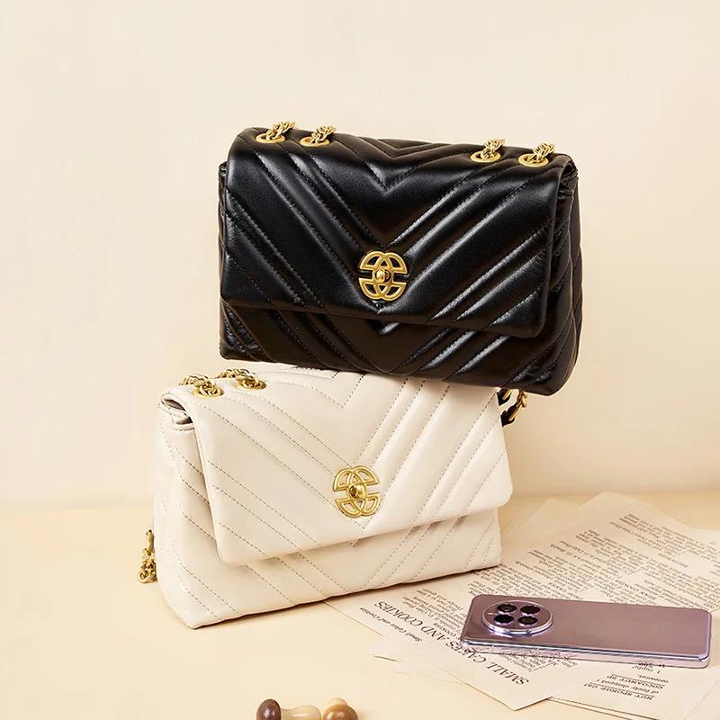 Kleine quadratische Tasche mit Kette, neue Achseltasche aus Leder für Damen, Schulter- und Umhängetaschen