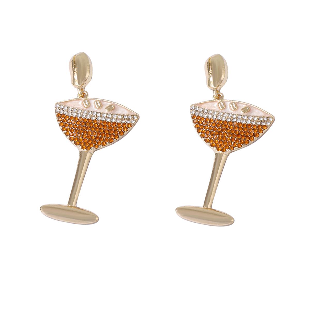 Exquisite fashion light luxury niche design sense alloy zircon personalized wine bottle wine glass series women s earrings золотой
