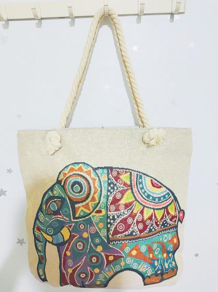 Ethnic style large shoulder bag South East Asia style double-sided embroidery cartoon animal elephant canvas bag female travel bag